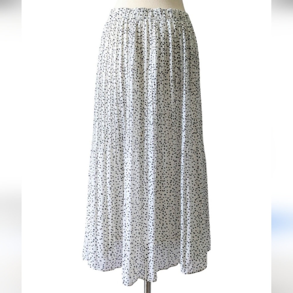 WD.NY Elegant White and Black Dots Pleated Women's Skirt Size Large